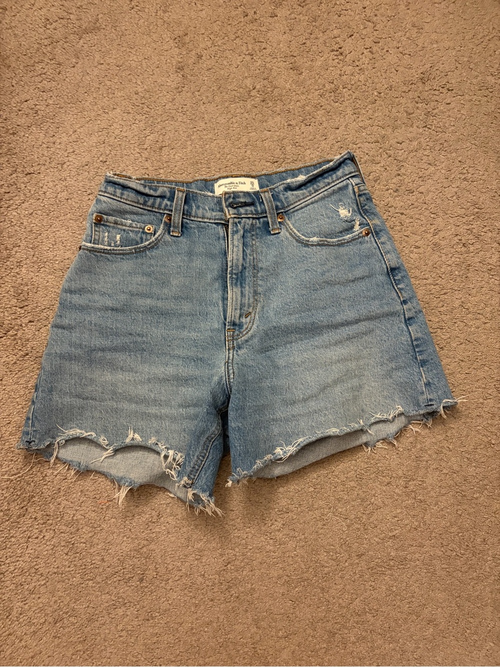 Abercrombie Curve Love High-Rise Distressed Denim Shorts - Light Blue